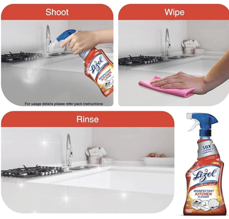 Lizol 450ml, Kitchen Cleaner Spray | Suitable for all Kitchen Surfaces, Gas Stove, Countertop, Tiles, Chimney and Sink | Kills 99.9% germs-3