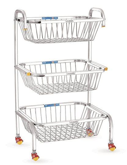 Priya Unique Stainless Steel Delsi Fruit, Vegetable Trolley Silver