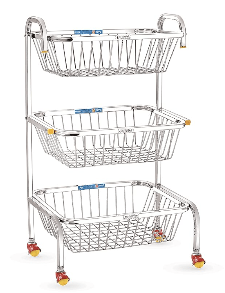 Priya Unique Stainless Steel Delsi Fruit, Vegetable Trolley Silver-3