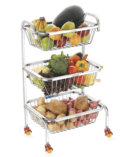Priya Unique Stainless Steel Delsi Fruit, Vegetable Trolley Silver