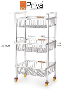 Priya 3 Layer Stainless Steel Royal Shaped Fruit and Vegetable Stand Storage Rack ( 12 inch x 10 inch x 3.25 inch)-2