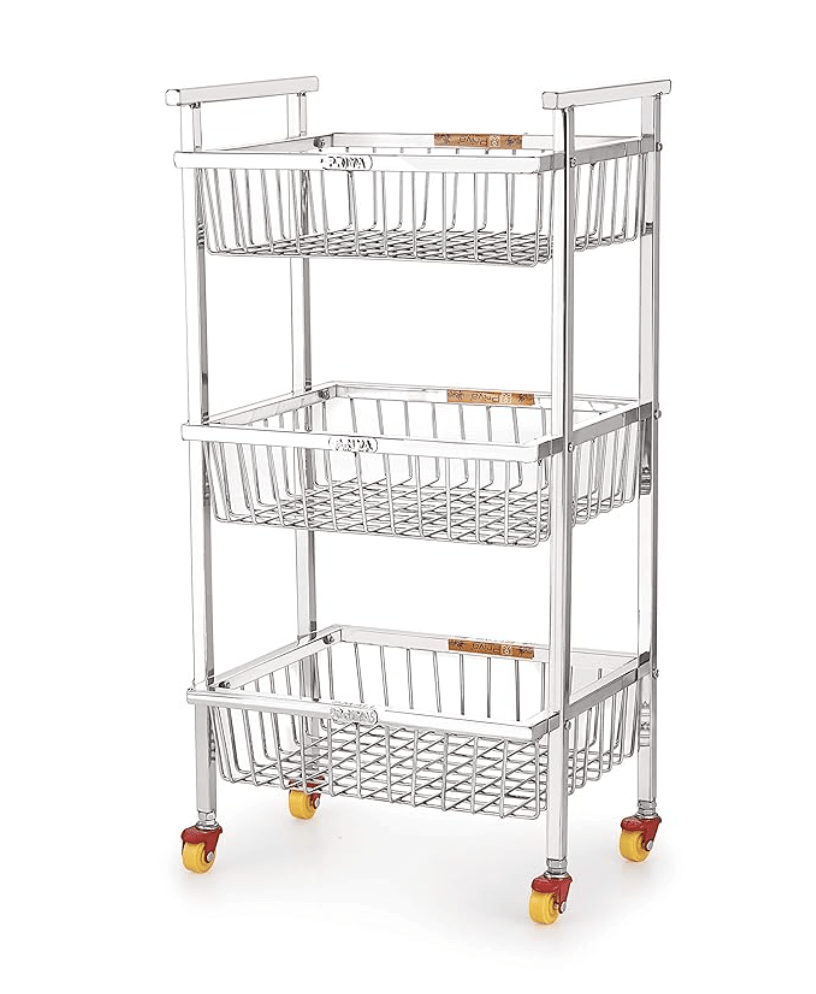 Priya 3 Layer Stainless Steel Royal Shaped Fruit and Vegetable Stand Storage Rack ( 12 inch x 10 inch x 3.25 inch)