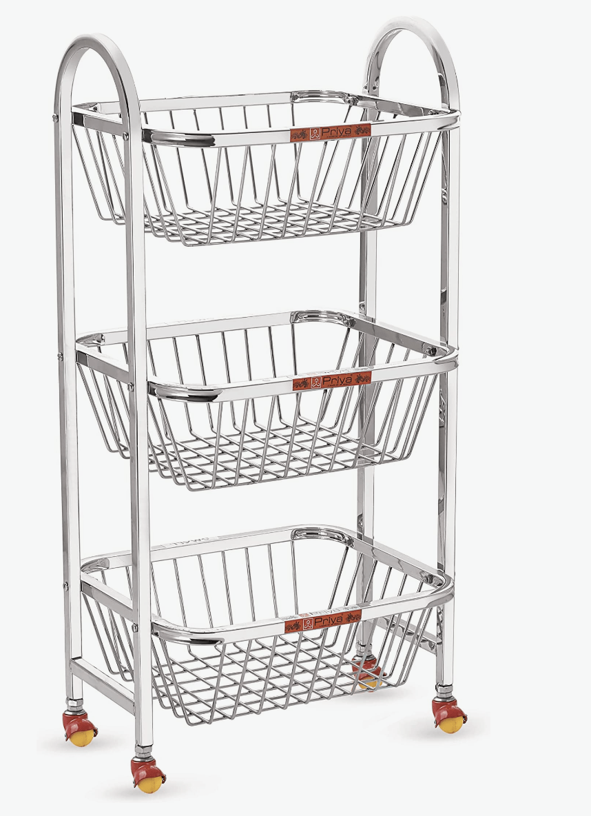 Priya Stainless Steel Trolley 3 Layers (14x12x4.25-inch, White)