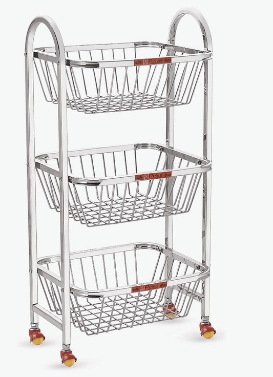 Priya Stainless Steel Trolley 3 Layers (14x12x4.25-inch, White)