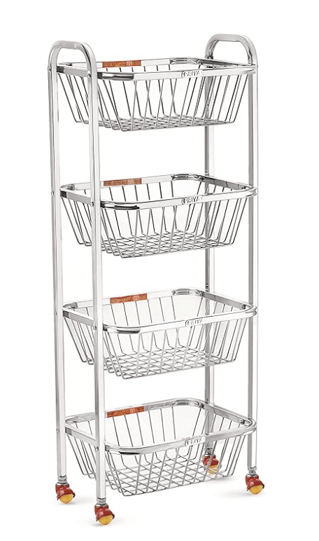 Priya 4 Layers Fruits, Vegetable Big Kitchen Trolley (White), Stainless Steel, Standard