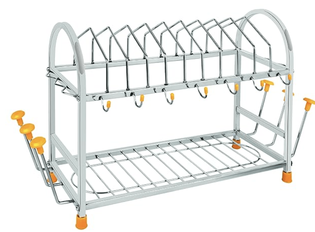 Priya Stainless Steel Standard Kitchen Organizer 5-in-1 Dish Drainer, Size- Length-21inch Width-8 inch Height-12inch(White)