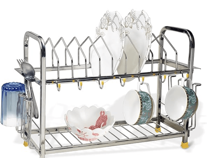 Priya Stainless Steel Standard Kitchen Organizer 5-in-1 Dish Drainer, Size- Length-21inch Width-8 inch Height-12inch(White)-1
