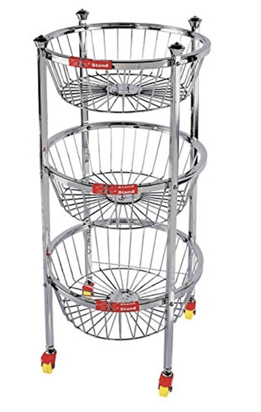 Priya Stainless Steel Fruit Trolly 3 Steps Round Big