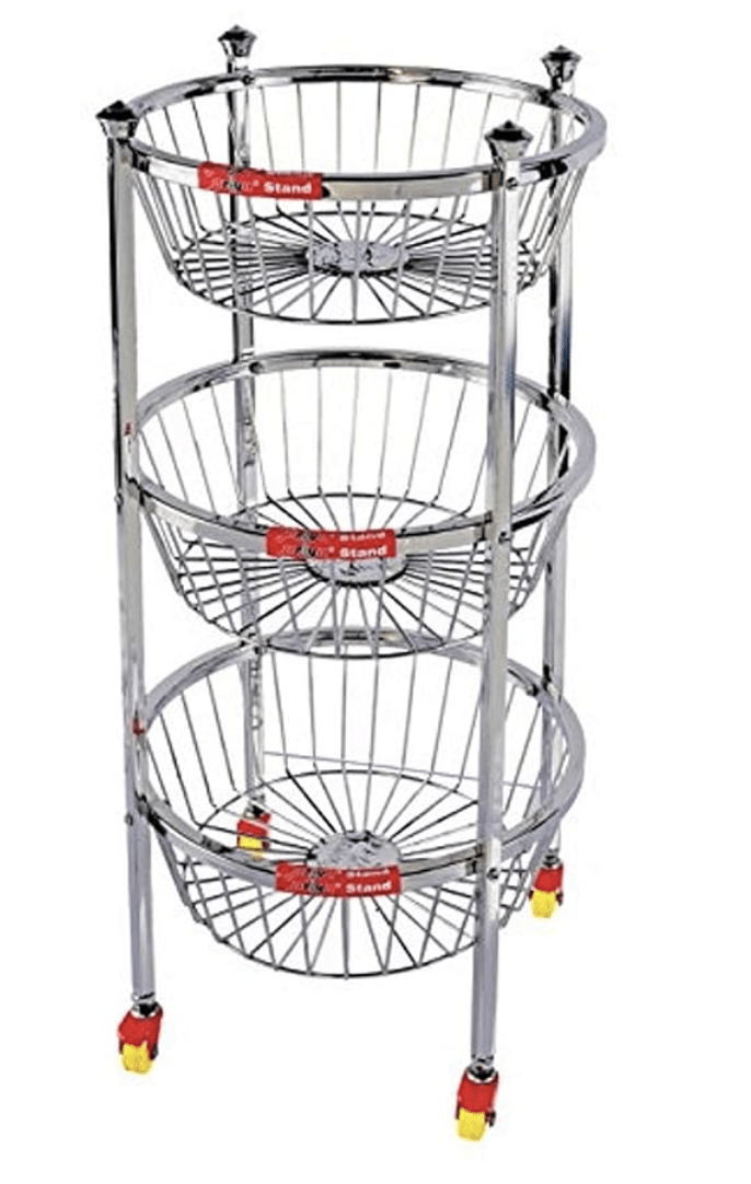 Priya Stainless Steel Fruit Trolly 3 Steps Round Big-1