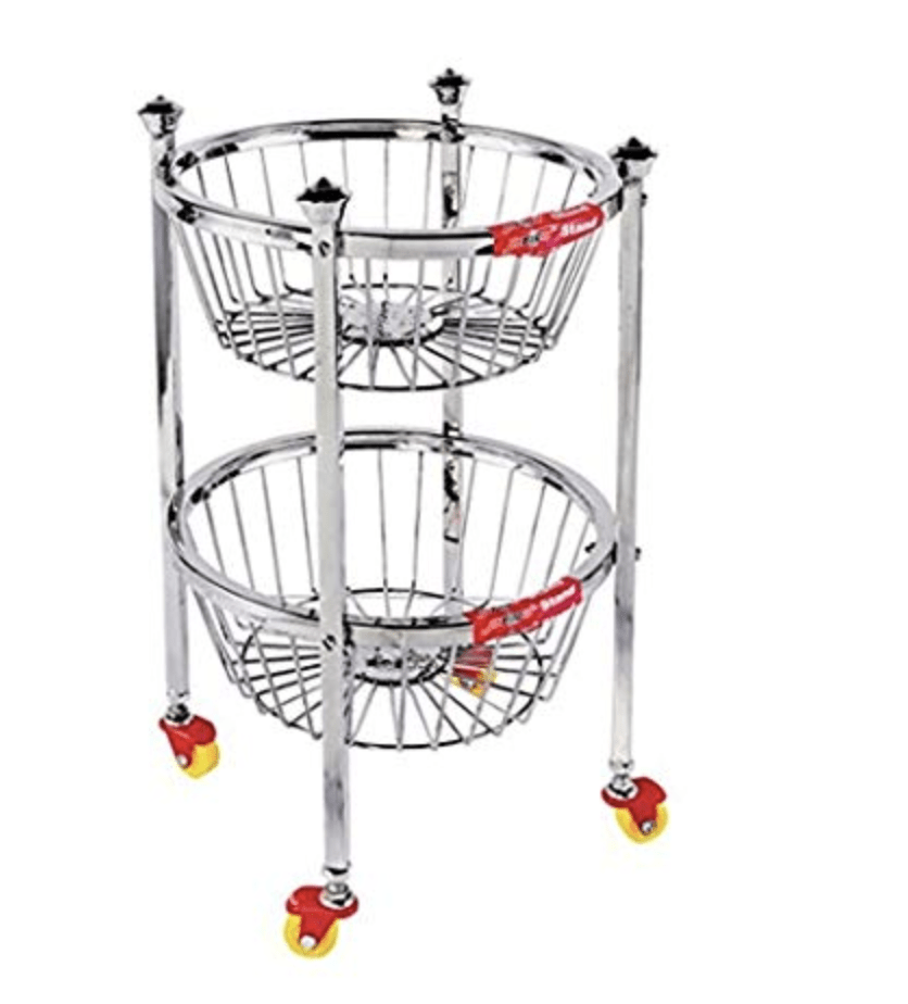 Priya Stainless Steel Fruit Trolley 2 Steps Round Basket Small Size