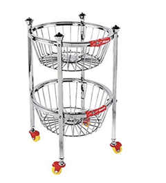 Priya Stainless Steel Fruit Trolley 2 Steps Round Basket Small Size-1