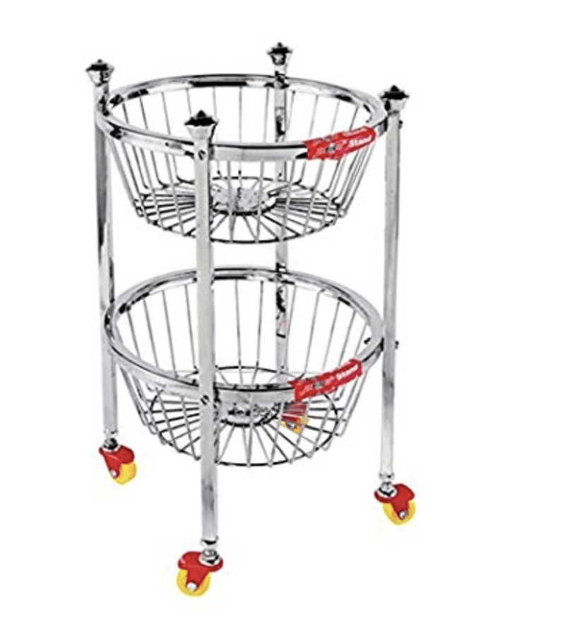 Priya Stainless Steel Fruit Trolley 2 Steps Round Basket Small Size-1