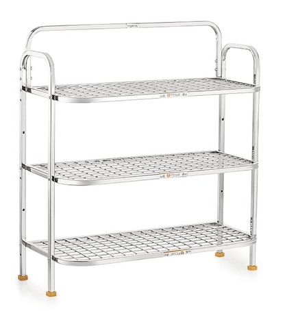 Priya Heavy Stainless Steel Premium 3-Tiers Shoe Rack/Multipurpose Storage Rack (Need to Be Assemble - Size-Length-24 inch x Width-10 inch x Overall Height-26 inch)