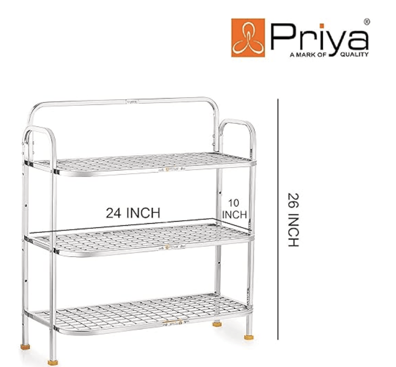 Priya Heavy Stainless Steel Premium 3-Tiers Shoe Rack/Multipurpose Storage Rack (Need to Be Assemble - Size-Length-24 inch x Width-10 inch x Overall Height-26 inch)-2