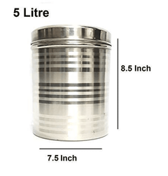 Stainless Steel Heavy Duty Quality Round Dabba Canister Container 5ltr Food/Dough/Liquid Capacity NO Joints Storage Box-3