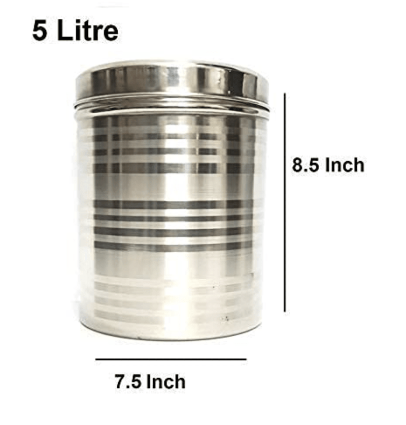 Stainless Steel Heavy Duty Quality Round Dabba Canister Container 5ltr Food/Dough/Liquid Capacity NO Joints Storage Box-3