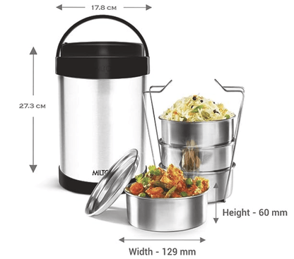 MILTON Royal 4 Insulated Tiffin Box, 4 Stainless Steel Containers, 600 ml Each, Silver | Leak Proof | Food Grade | Easy to Carry | PU Insulated