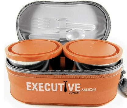 MILTON Executive Lunch Insulated Tiffin, 2 Round Containers, 280 ml Each, 1 Oval Container, 450 ml, Orange| Microwave Safe | Easy to Carry | Leak Proof | Insulated Tiffin | Hot Food