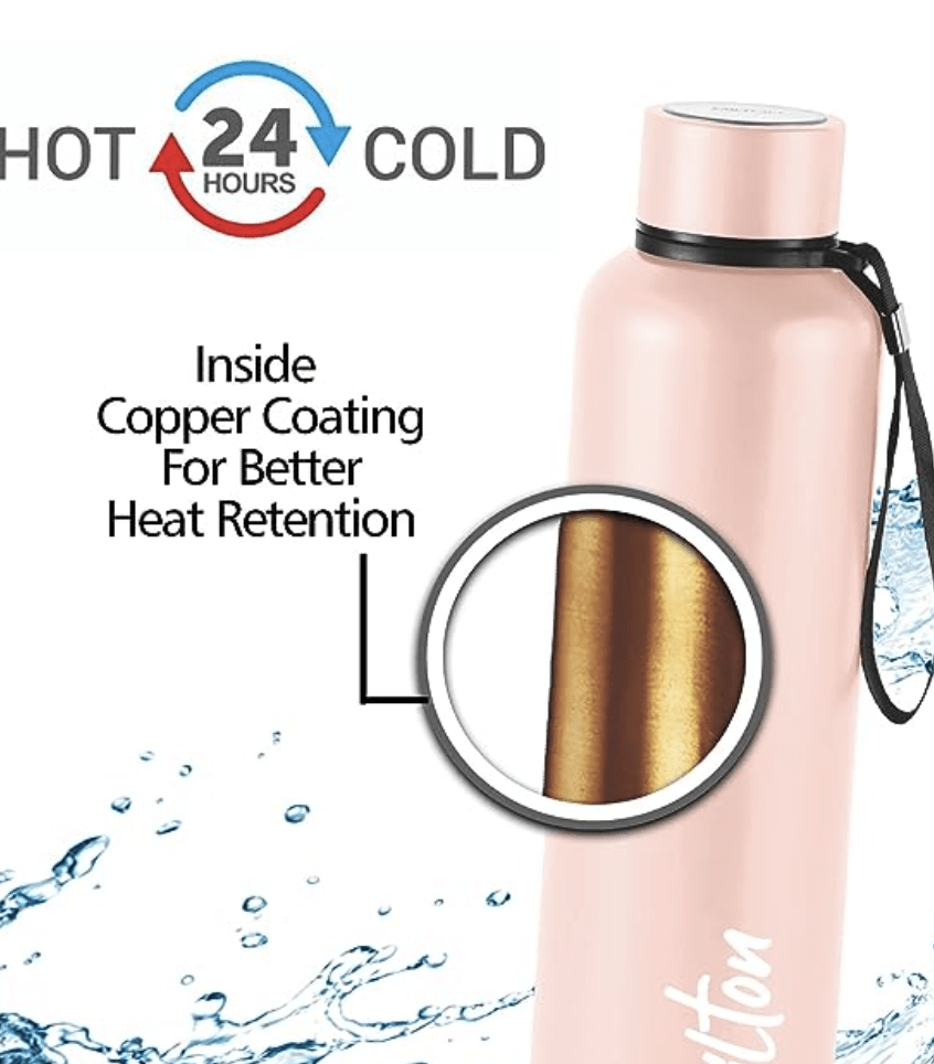 Milton Aura 1000 Thermosteel Bottle, 1.05 Litre, Beige | 24 Hours Hot and Cold | Easy to Carry | Rust & Leak Proof | Tea | Coffee | Office| Gym | Home | Kitchen | Hiking | Trekking | Travel Bottle