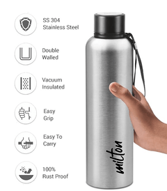 Milton Aura 750 Thermosteel Bottle, 750 ml, Silver | 24 Hours Hot and Cold | Easy to Carry | Rust Proof | Leak Proof | Tea | Coffee | Office| Gym | Home | Kitchen | Hiking | Trekking | Travel Bottle-2