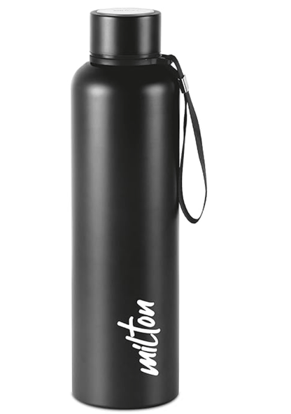 Milton Aura 1000 Thermosteel Bottle, 1.05 Litre, Black | 24 Hours Hot and Cold | Easy to Carry | Rust & Leak Proof | Tea | Coffee | Office| Gym | Home | Kitchen | Hiking | Trekking | Travel Bottle
