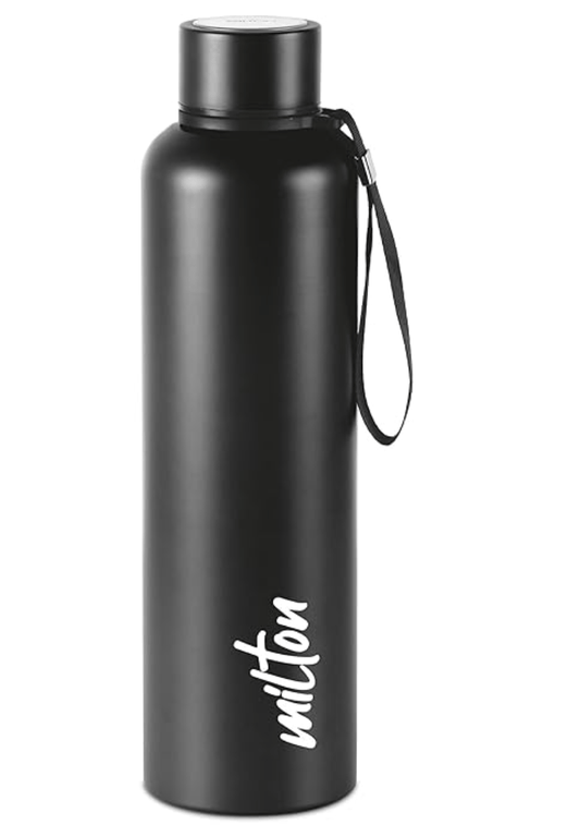 Milton Aura 1000 Thermosteel Bottle, 1.05 Litre, Black | 24 Hours Hot and Cold | Easy to Carry | Rust & Leak Proof | Tea | Coffee | Office| Gym | Home | Kitchen | Hiking | Trekking | Travel Bottle