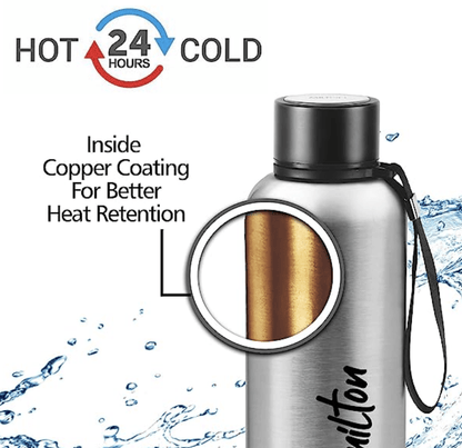 Milton Aura 500 Thermosteel Bottle, 520 ml, Silver | 24 Hours Hot and Cold | Easy to Carry | Rust Proof | Leak Proof | Tea | Coffee | Office| Gym | Home | Kitchen | Hiking | Trekking | Travel Bottle
