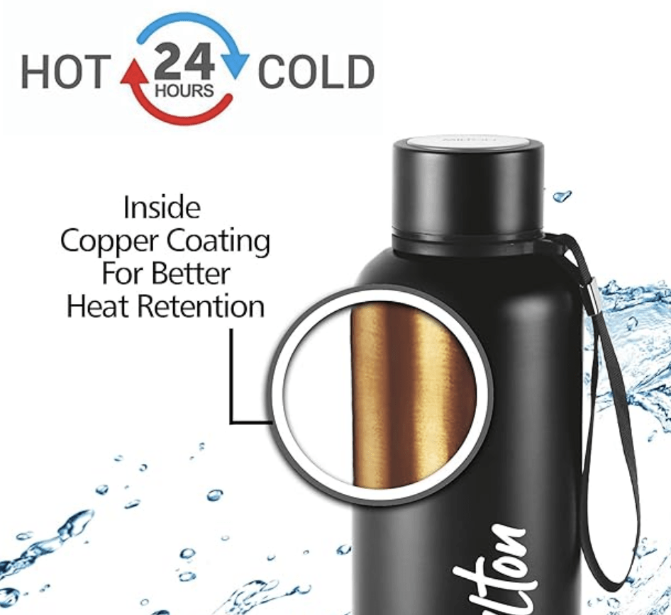 Milton Aura 500 Thermosteel Bottle, 520 ml, Black | 24 Hours Hot and Cold | Easy to Carry | Rust Proof | Leak Proof | Tea | Coffee | Office| Gym | Home | Kitchen | Hiking | Trekking | Travel Bottle