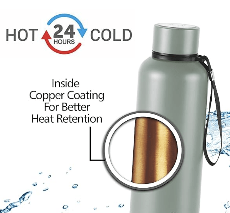 Milton Aura 750 Thermosteel Bottle, 750 ml, Grey | 24 Hours Hot and Cold | Easy to Carry | Rust Proof | Leak Proof | Tea | Coffee | Office| Gym | Home | Kitchen | Hiking | Trekking | Travel Bottle