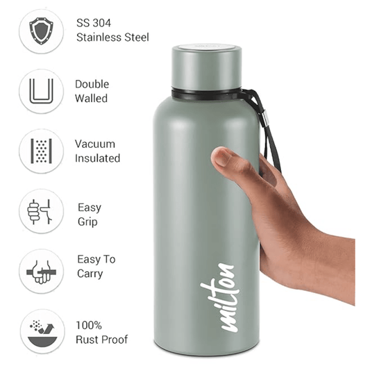 Milton Aura 750 Thermosteel Bottle, 750 ml, Grey | 24 Hours Hot and Cold | Easy to Carry | Rust Proof | Leak Proof | Tea | Coffee | Office| Gym | Home | Kitchen | Hiking | Trekking | Travel Bottle