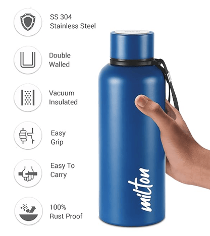Milton Aura 750 Thermosteel Bottle, 750 ml, Dark Blue | 24 Hours Hot and Cold | Easy to Carry | Rust & Leak Proof | Tea | Coffee | Office| Gym | Home | Kitchen | Hiking | Trekking | Travel Bottle