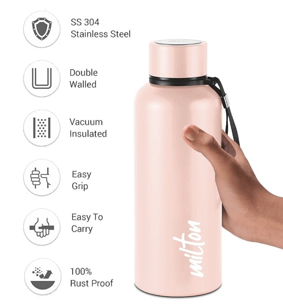Milton Aura 750 Thermosteel Bottle, 750 ml, Beige | 24 Hours Hot and Cold | Easy to Carry | Rust Proof | Leak Proof | Tea | Coffee | Office| Gym | Home | Kitchen | Hiking | Trekking | Travel Bottle-3
