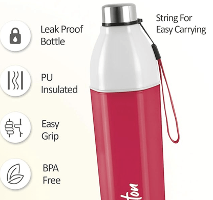 MILTON Kool Hexone 1200 Insulated Water Bottle, 1.12 Litres, Red