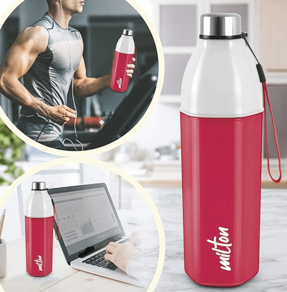 MILTON Kool Hexone 1200 Insulated Water Bottle, 1.12 Litres, Red