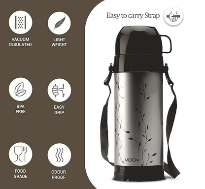 Milton Eiffel 1000 Plastic Insulated Hot & Cold Cold Flask, 910 ml, Black | Easy to Carry | BPA Free | Easy Grip | Food Grade | Odour Proof | Light Weight