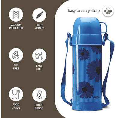 Milton Eiffel 1000 Plastic Insulated Hot & Cold Cold Flask, 910 ml, Blue | Easy to Carry | BPA Free | Easy Grip | Food Grade | Odour Proof | Light Weight