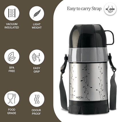 Milton Eiffel 500 Plastic Insulated Flask, 480 ml, Black | BPA Free | Easy to Carry | Food Grade