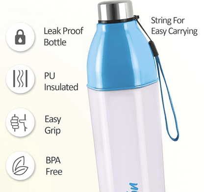Milton Kool Hexone 1200 Insulated Water Bottle, 1.12 litres, White | Leak Proof | Easy Grip | BPA Free | Easy to Carry | Odourless