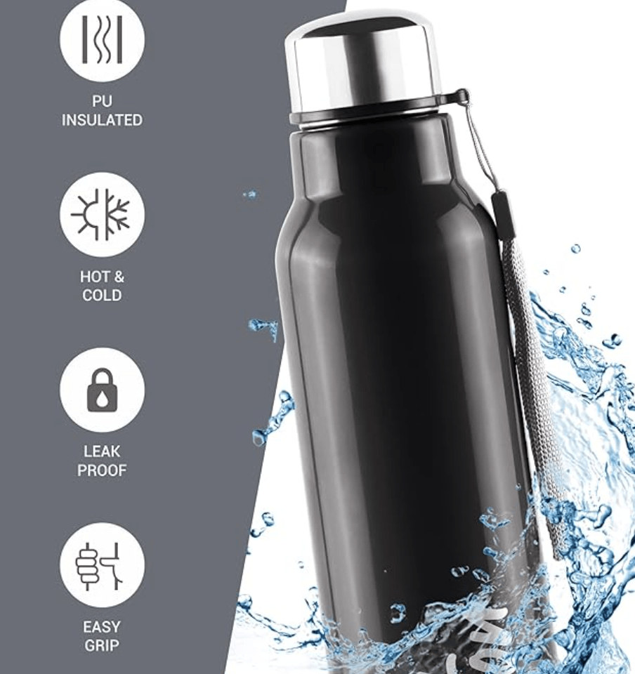 Milton Steel Fit 600 Inner Stainless Steel Water Bottle, 1 Piece, 520 ml | Easy Grip | Leak Proof | Hot or Cold | School | Office | Gym | Hiking | Treking | Travel Bottle