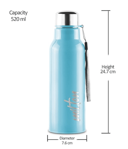 Milton Steel Fit 600 Inner Stainless Steel Water Bottle, 1 Piece, 520 ml | Easy Grip | Leak Proof | Hot or Cold | School | Office | Gym | Hiking | Treking | Travel Bottle
