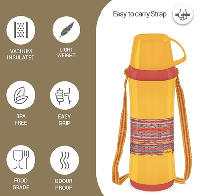 MILTON Angelina 1000 Plastic Insulated Flask, 820 ml, Orange | BPA Free | Food Grade | Easy to Carry | Odour Free