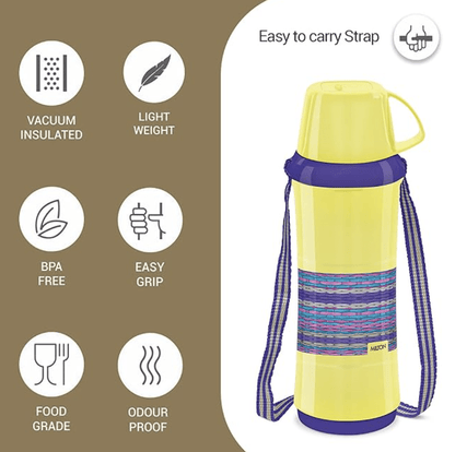 MILTON Angelina 1000 Plastic Insulated Flask, 820 ml, Yellow | BPA Free | Food Grade | Easy to Carry | Odour Free
