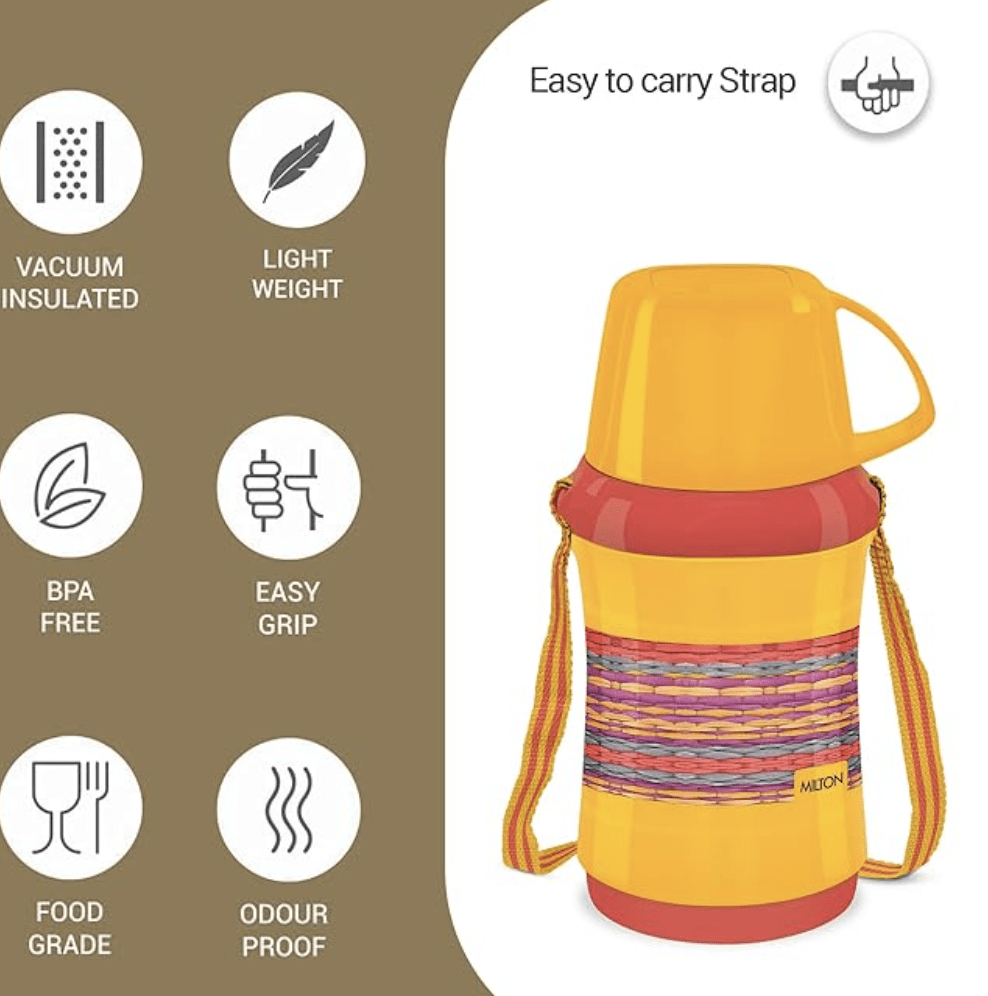 MILTON Angelina 500 Plastic Insulated Flask, 470 ml, Orange | BPA Free | Food Grade | Easy to Carry | Odour Free