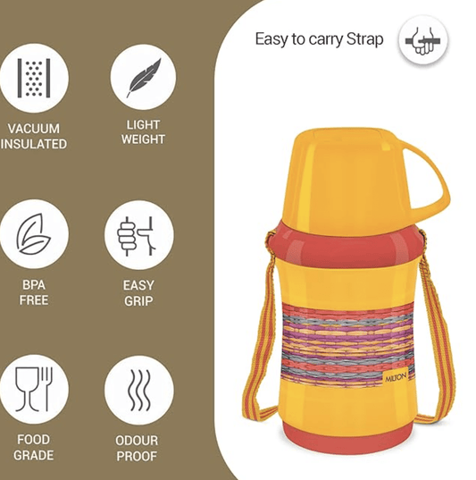 मिल्टन एंजेलिना 500 प्लास्टिक इंसुलेटेड फ्लास्क, 470 मिली, नारंगी | BPA मुक्त | खाद्य ग्रेड | ले जाने में आसान | गंध रहित 