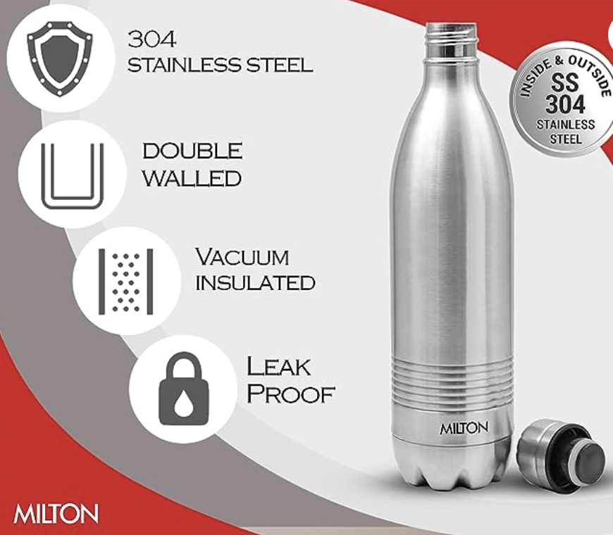 Milton Duo DLX 1000 Thermosteel 24 Hours Hot and Cold Water Bottle, 1 Piece, 1 Litre | Leak Proof | Office Bottle | Gym | Home | Kitchen | Hiking | Trekking | Travel Bottle-7
