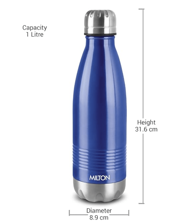 Milton Duo DLX 1000 Thermosteel 24 Hours Hot and Cold Water Bottle, 1 Piece, 1 Litre | Leak Proof | Office Bottle | Gym | Home | Kitchen | Hiking | Trekking | Travel Bottle