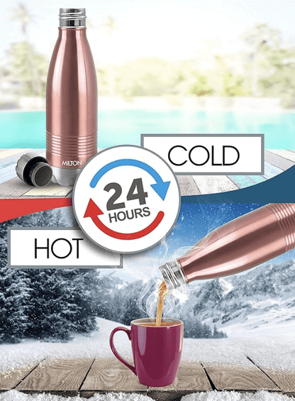 Milton Duo DLX 1000 Thermosteel 24 Hours Hot and Cold Water Bottle, 1 Piece, 1 Litre | Leak Proof | Office Bottle | Gym | Home | Kitchen | Hiking | Trekking | Travel Bottle