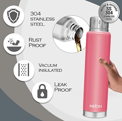 Milton Elfin 500 Thermosteel 24 Hours Hot and Cold Water Bottle, 500 ml, Pink | Leak Proof | Easy to Carry | Office Bottle | Hiking | Trekking | Travel Bottle | Gym | Home | Kitchen Bottle
