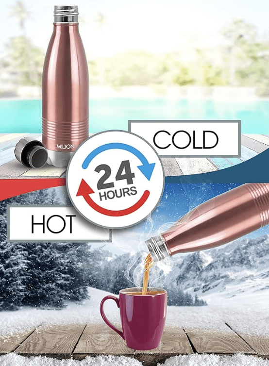 Milton Duo DLX 750 Thermosteel 24 Hours Hot and Cold Water Bottle, 1 Piece, 700 ml, Rose Gold | Leak Proof | Office Bottle | Gym | Home | Kitchen | Hiking | Trekking | Travel Bottle