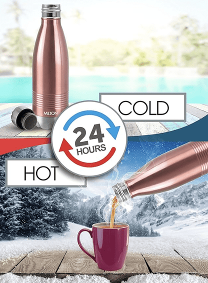 Milton Duo DLX 750 Thermosteel 24 Hours Hot and Cold Water Bottle, 1 Piece, 700 ml, Rose Gold | Leak Proof | Office Bottle | Gym | Home | Kitchen | Hiking | Trekking | Travel Bottle